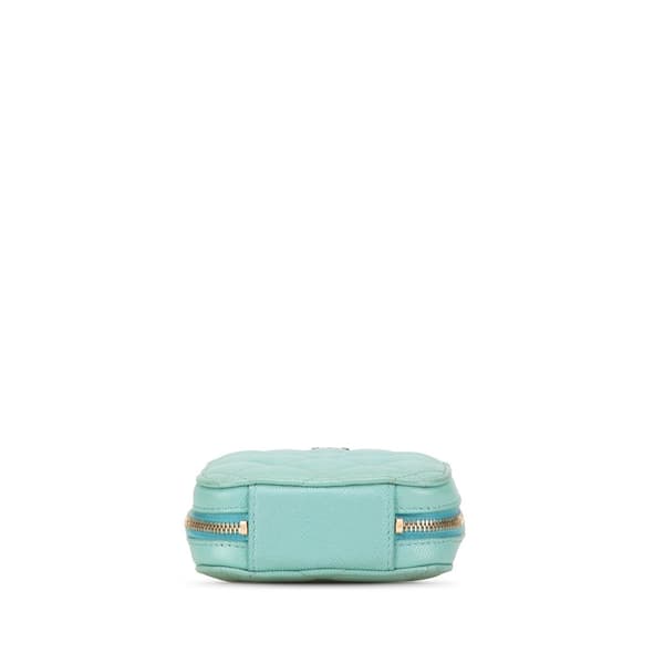 Pre-owned Chanel CC Quilted Caviar Zip Phone Case Blue