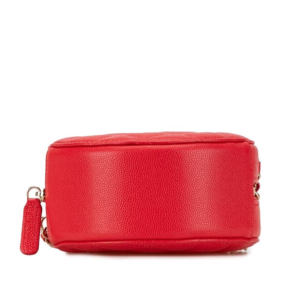 Pre-owned Chanel Quilted Caviar Round Clutch With Chain Red