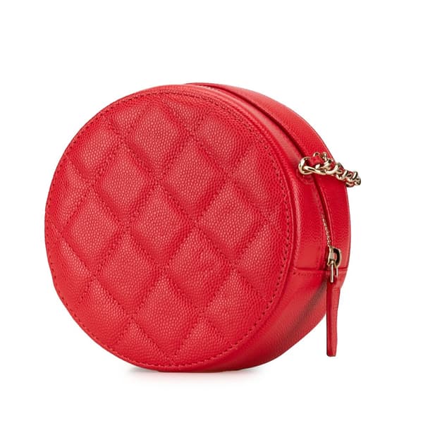 Pre-owned Chanel Quilted Caviar Round Clutch With Chain Red