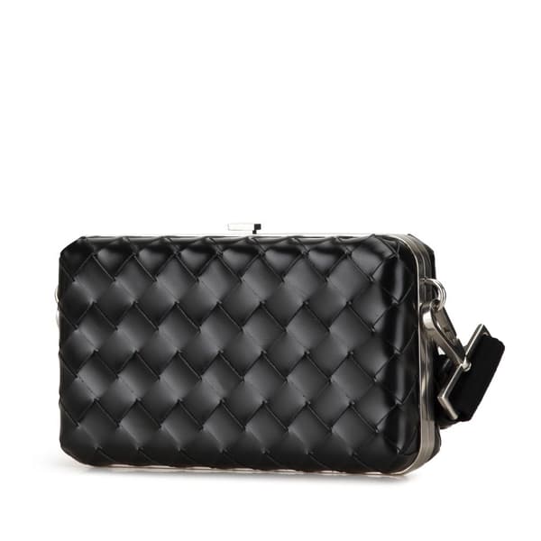 Pre-owned Bottega Veneta Spazzolato Intrecciato Box Messenger Bag Black