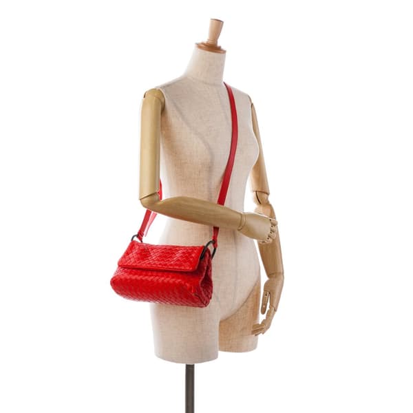 Pre-owned Bottega Veneta Intrecciato Flap Crossbody Red