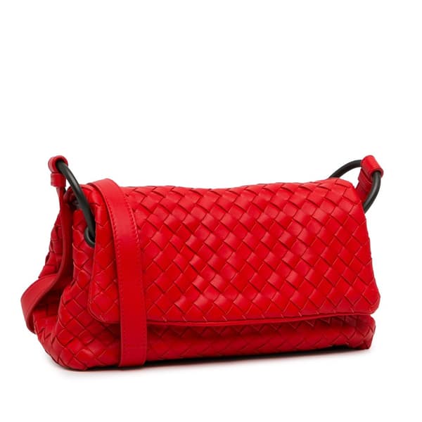 Pre-owned Bottega Veneta Intrecciato Flap Crossbody Red