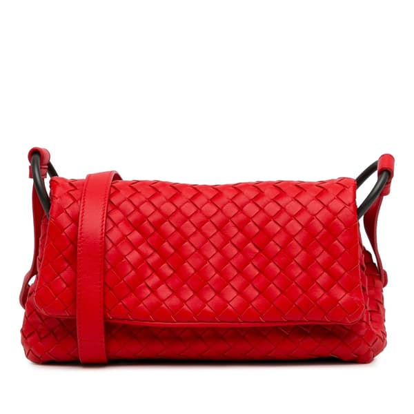Pre-owned Bottega Veneta Intrecciato Flap Crossbody Red