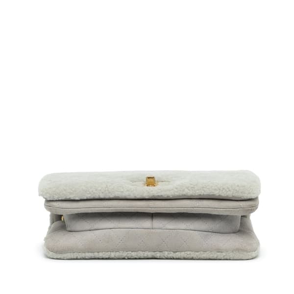 Pre-owned Chanel Quilted Shearling Chain Flap Gray