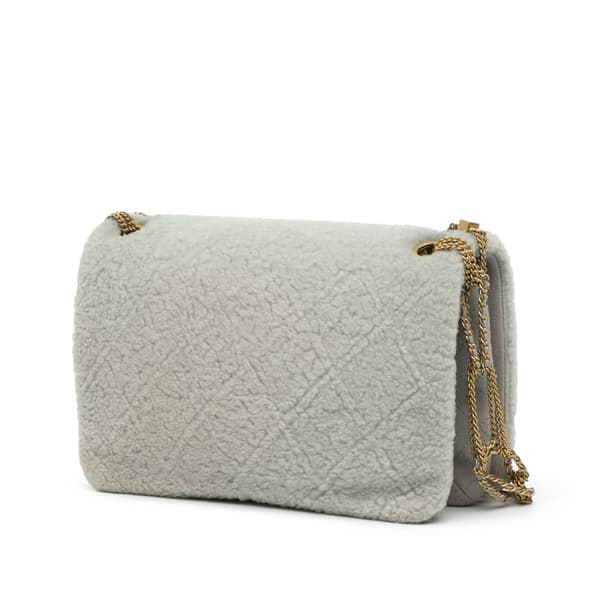 Pre-owned Chanel Quilted Shearling Chain Flap Gray