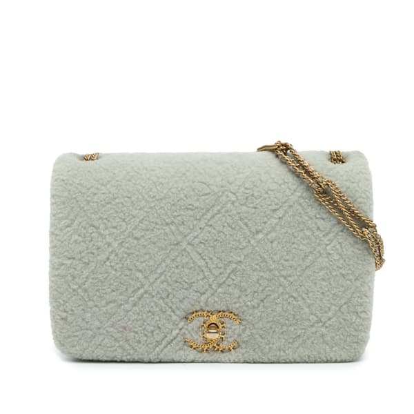 Pre-owned Chanel Quilted Shearling Chain Flap Gray