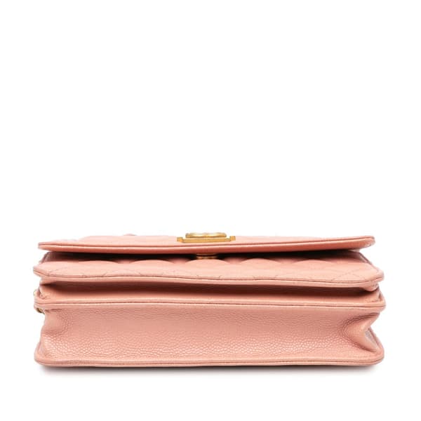 Pre-owned Chanel Quilted Caviar Square Boy Wallet On Chain Pink