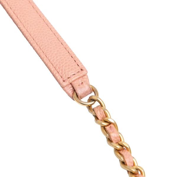 Pre-owned Chanel Quilted Caviar Square Boy Wallet On Chain Pink