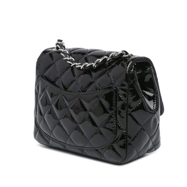 Pre-owned Chanel Mini Square Classic Patent Single Flap Black