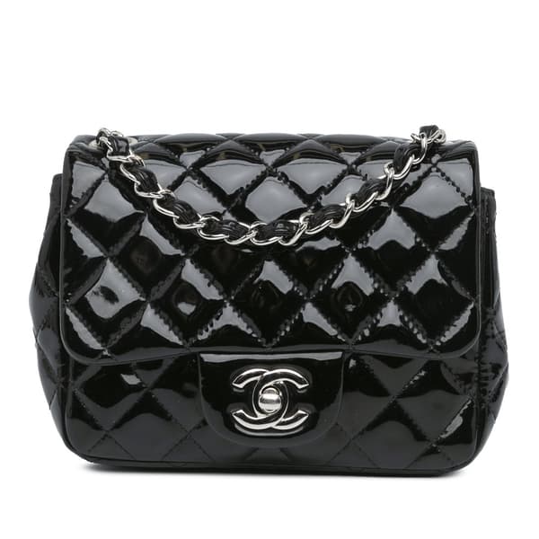 Pre-owned Chanel Mini Square Classic Patent Single Flap Black