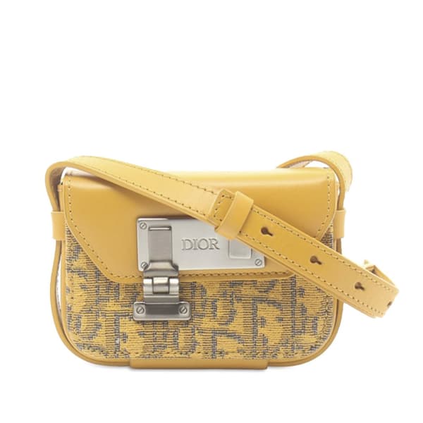Pre-owned Dior Nano Oblique Lock Pouch Crossbody Yellow