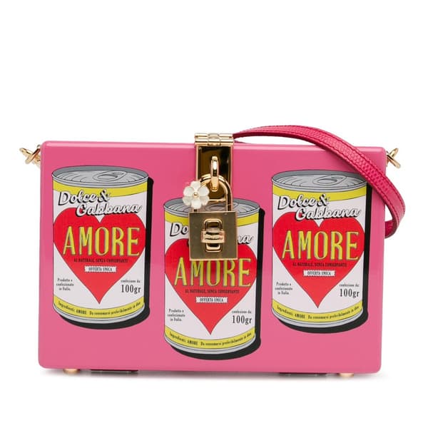Pre-owned Dolce & Gabbana Printed Acrylic Amore Can Box Crossbody Bag Pink