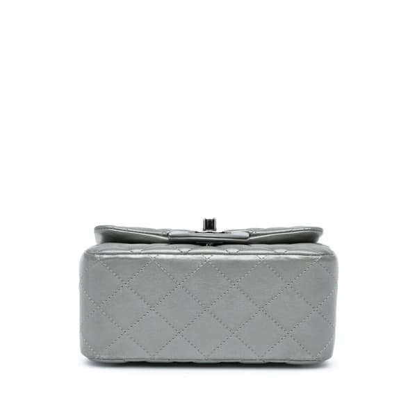 Pre-owned Chanel Mini Square Classic Calfskin Single Flap Silver