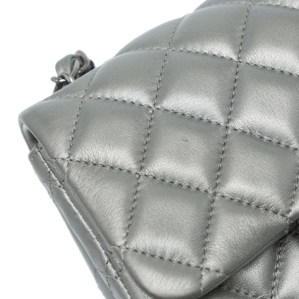 Pre-owned Chanel Mini Square Classic Calfskin Single Flap Silver