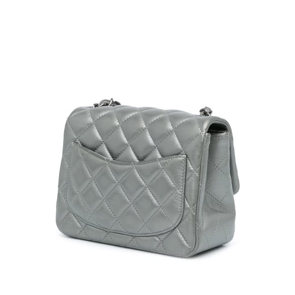 Pre-owned Chanel Mini Square Classic Calfskin Single Flap Silver