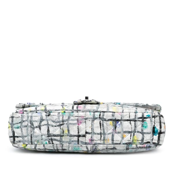 Pre-owned Chanel Medium Calfskin Hand Painted Graffiti Flap White