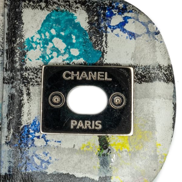 Pre-owned Chanel Medium Calfskin Hand Painted Graffiti Flap White