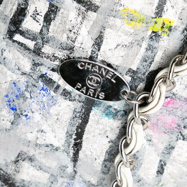Pre-owned Chanel Medium Calfskin Hand Painted Graffiti Flap White