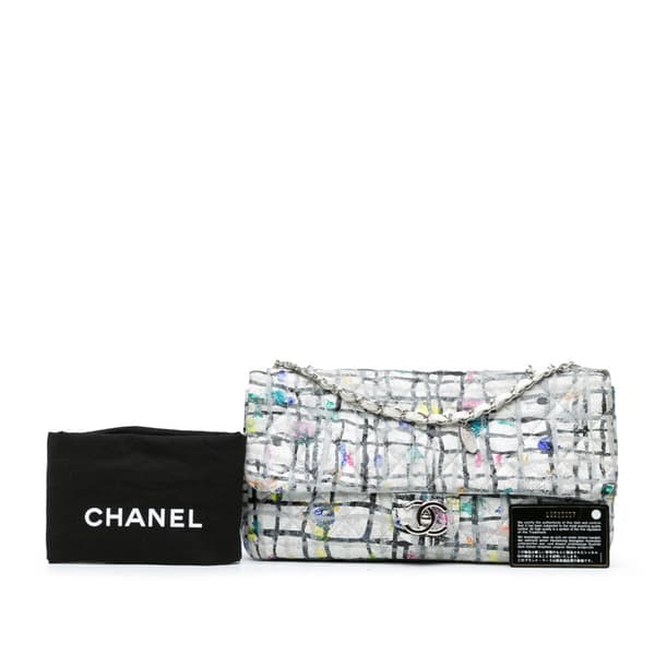 Pre-owned Chanel Medium Calfskin Hand Painted Graffiti Flap White