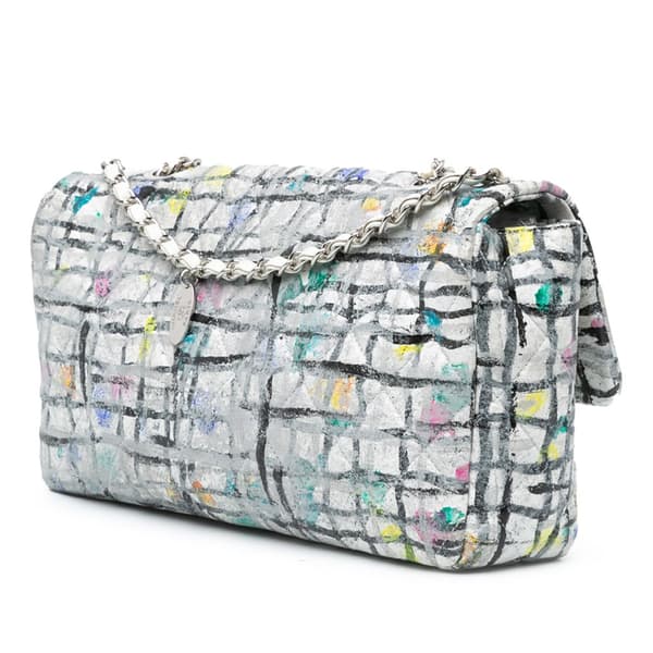 Pre-owned Chanel Medium Calfskin Hand Painted Graffiti Flap White