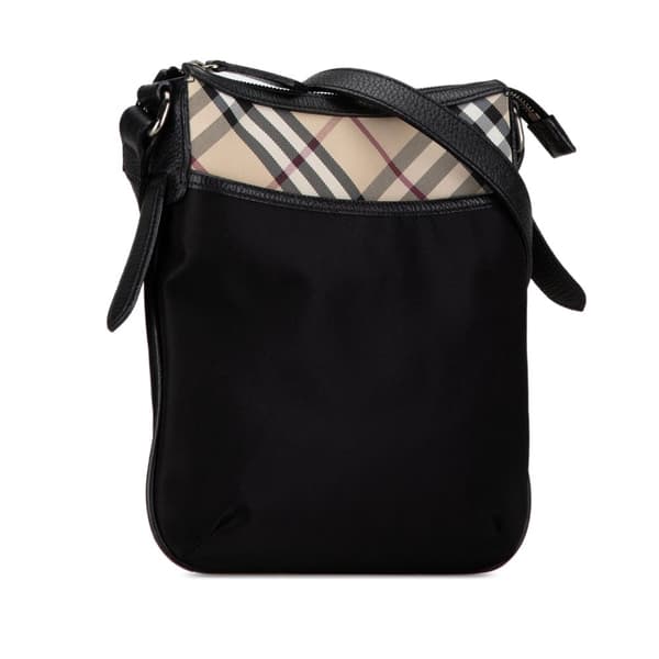 Pre-owned Burberry Nova Check Trimmed Nylon Crossbody Black