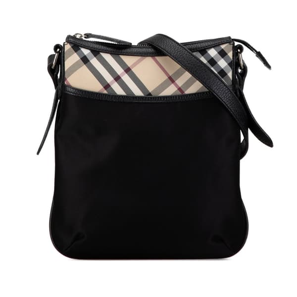 Pre-owned Burberry Nova Check Trimmed Nylon Crossbody Black