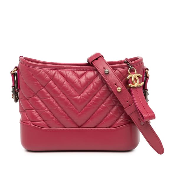 Pre-owned Chanel Small Chevron Aged Calfskin Gabrielle Crossbody Pink