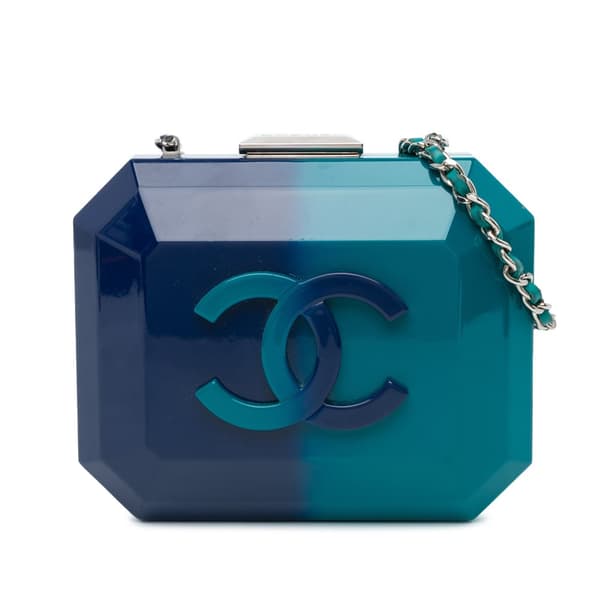 Pre-owned Chanel CC Ombre Acrylic Clutch on Chain Blue