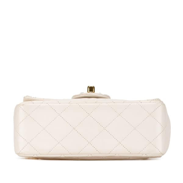 Pre-owned Chanel Mini Square Classic Lambskin Single Flap White