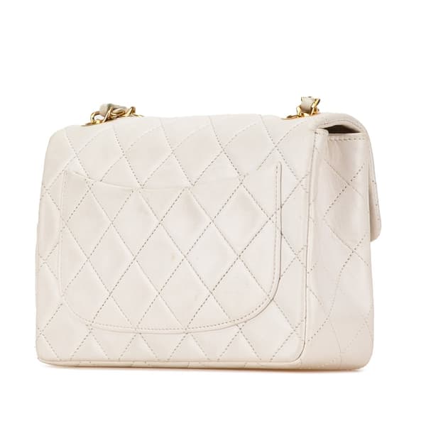 Pre-owned Chanel Mini Square Classic Lambskin Single Flap White
