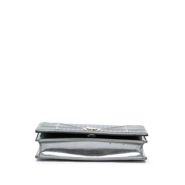 Pre-owned Dior Metallic Patent Microcannage Diorama Wallet on Chain Silver