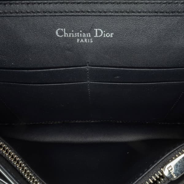 Pre-owned Dior Metallic Patent Microcannage Diorama Wallet on Chain Silver