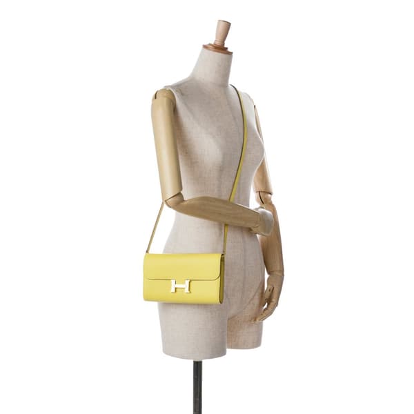 Pre-owned Hermès Evercolor Constance Wallet To Go Yellow