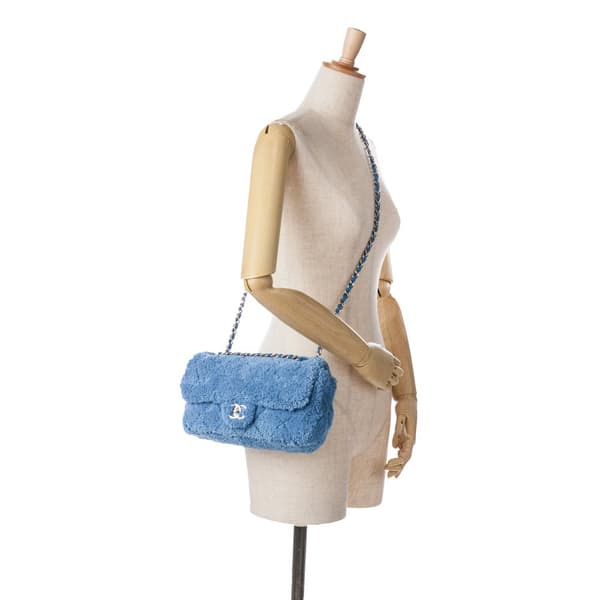 Pre-owned Chanel Medium Quilted Terry Cloth Coco Beach Flap Blue