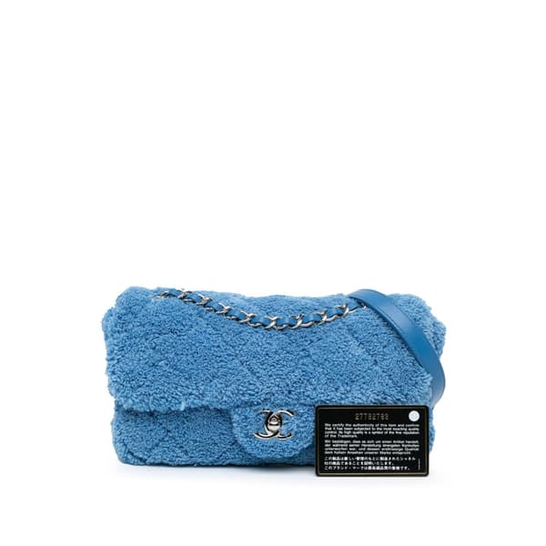 Pre-owned Chanel Medium Quilted Terry Cloth Coco Beach Flap Blue