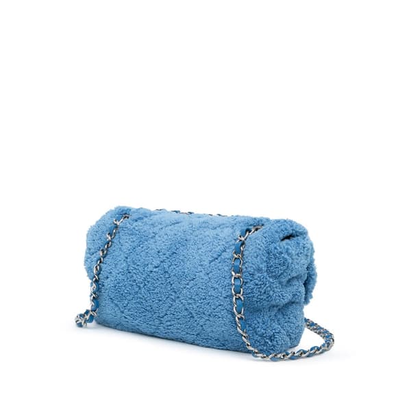 Pre-owned Chanel Medium Quilted Terry Cloth Coco Beach Flap Blue