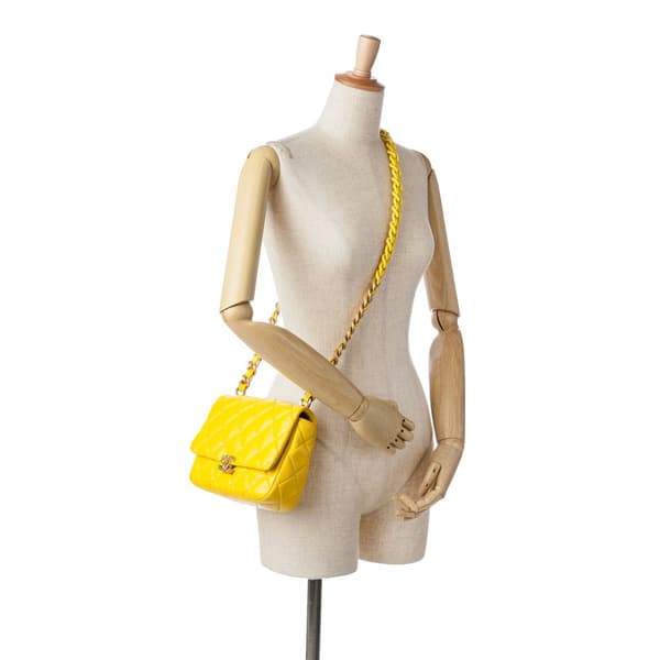 Pre-owned Chanel Small Quilted Lambskin Candy Chain Flap Yellow