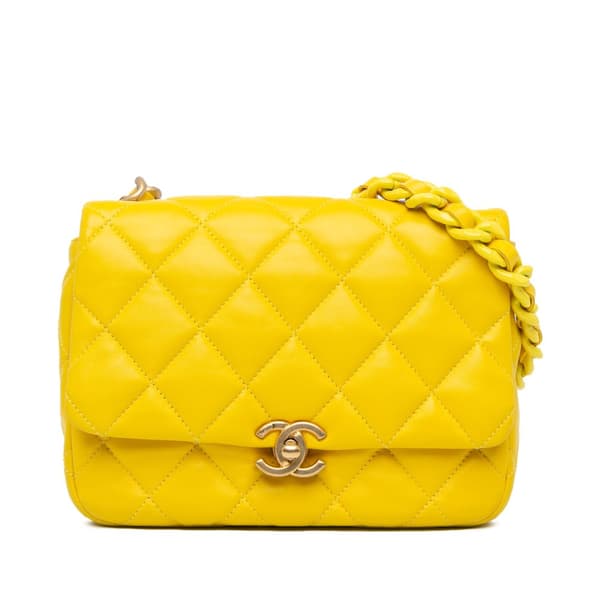 Pre-owned Chanel Small Quilted Lambskin Candy Chain Flap Yellow