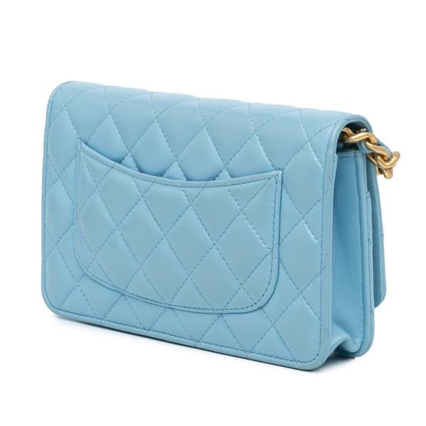 Pre-owned Chanel Quilted Lambskin Candy Chain Wallet on Chain Blue