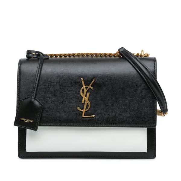Pre-owned Saint Laurent Medium Bicolor Leather Monogram Sunset Crossbody Black