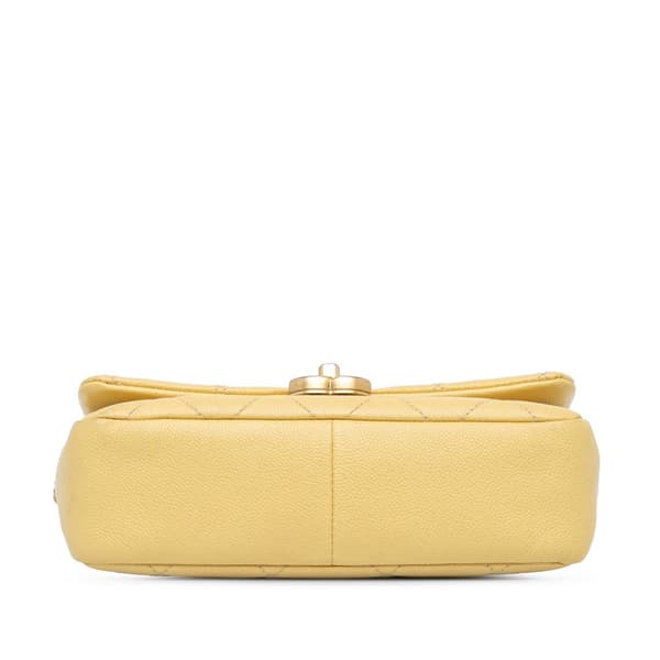 Pre-owned Chanel Small Quilted Caviar Chain Melody Flap Yellow
