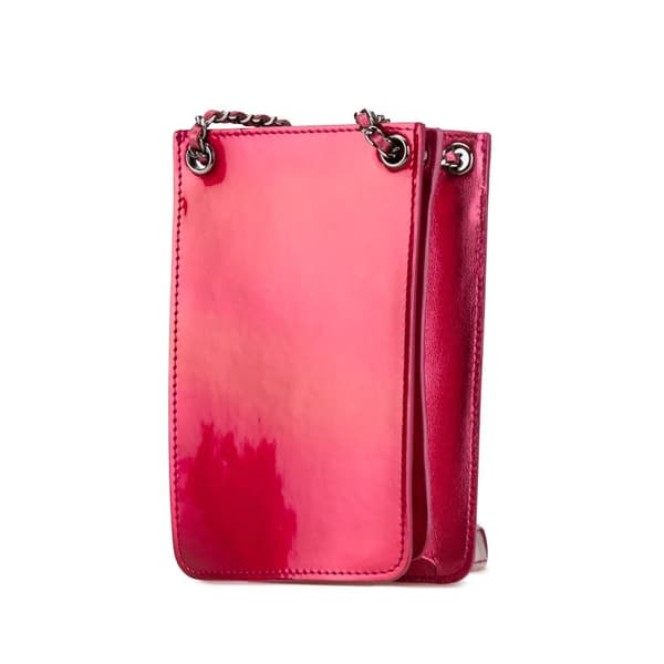 Pre-owned Chanel CC Patent Phone Holder Crossbody Pink