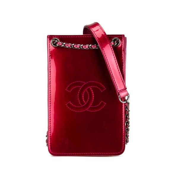 Pre-owned Chanel CC Patent Phone Holder Crossbody Pink