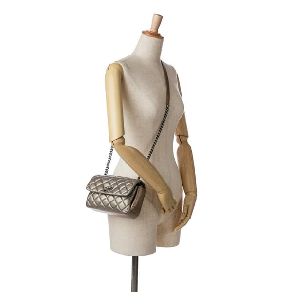 Pre-owned Chanel Mini Quilted Metallic Calfskin Lady Pearly Flap Brown