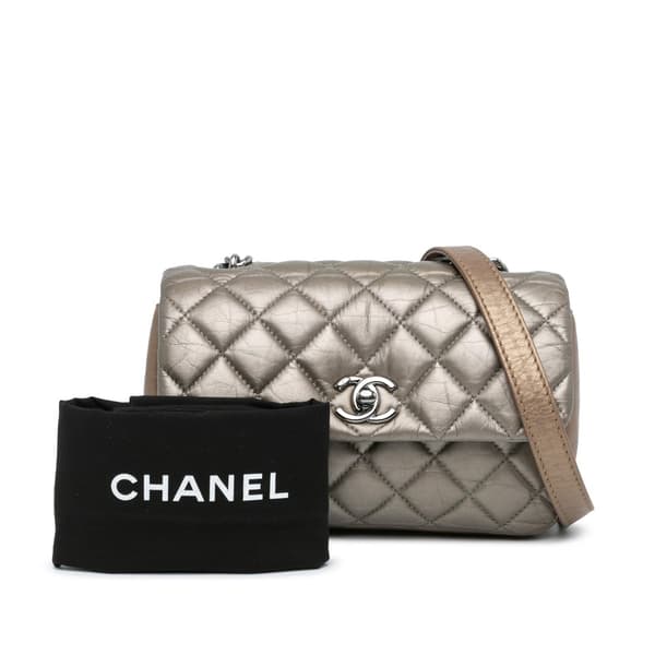 Pre-owned Chanel Mini Quilted Metallic Calfskin Lady Pearly Flap Brown