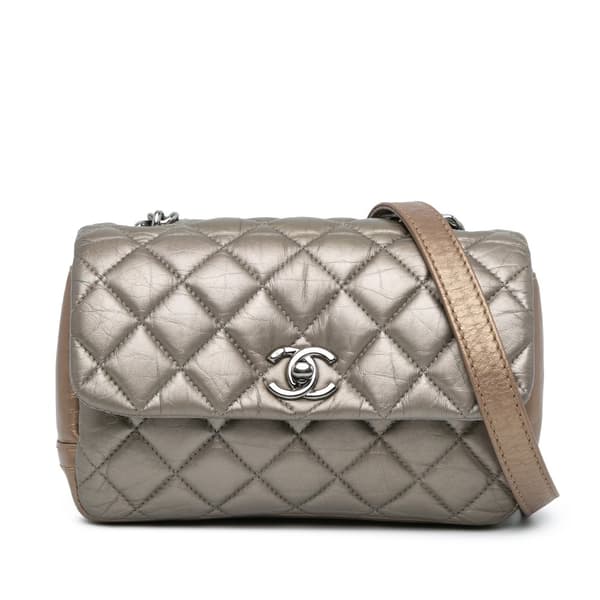 Pre-owned Chanel Mini Quilted Metallic Calfskin Lady Pearly Flap Brown