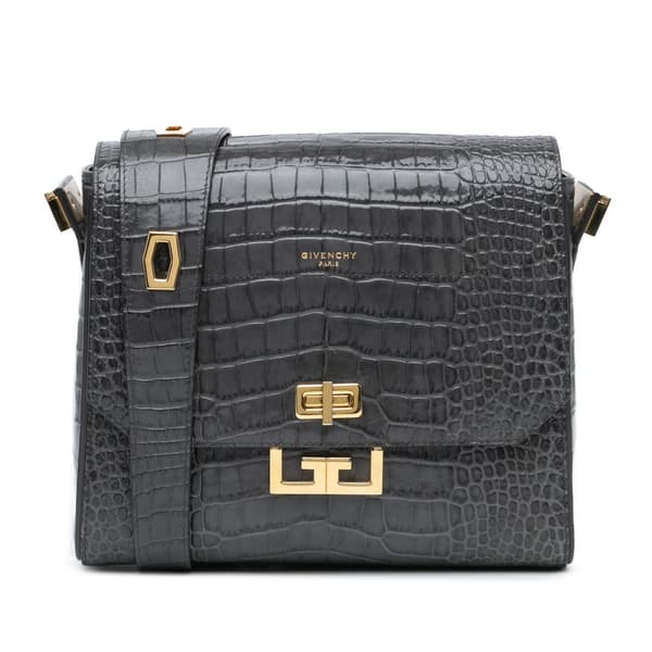 Pre-owned Givenchy Medium Croc Embossed Eden Crossbody Gray