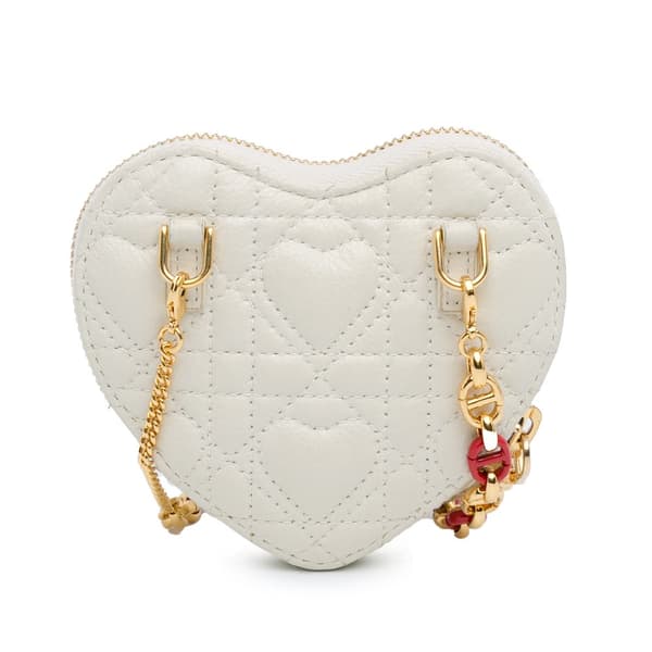 Pre-owned Dior DiorAmour Caro Heart Pouch with Chain White