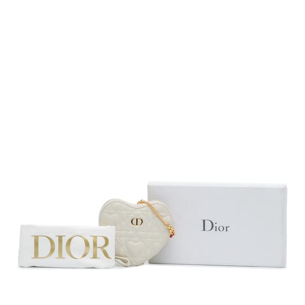 Pre-owned Dior DiorAmour Caro Heart Pouch with Chain White