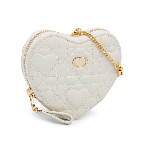 Pre-owned Dior DiorAmour Caro Heart Pouch with Chain White